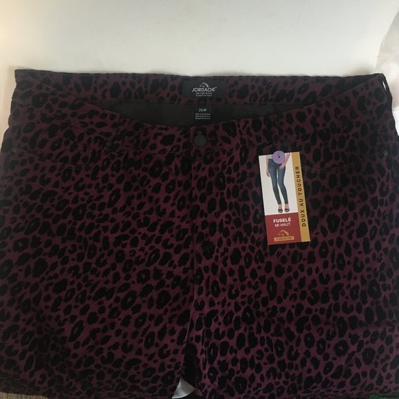 Jordache Jeans Purple Luxe Skinny Cheetah Mid Rise Flocked Black Sz 26W New - Picture 5 of 13